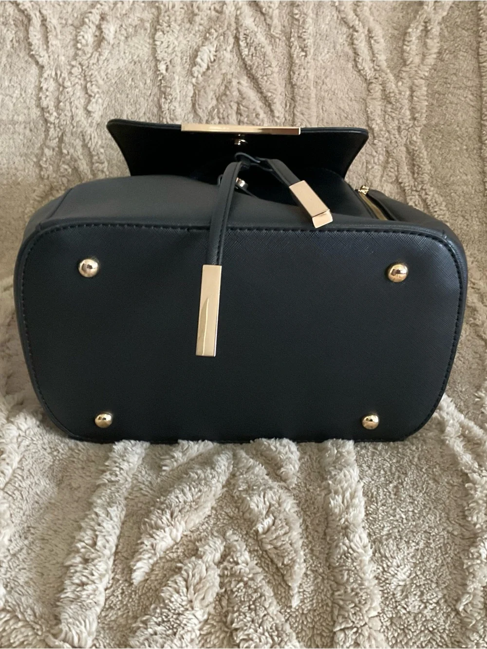 Women's Black Faux Leather Backpack with Gold Hardware